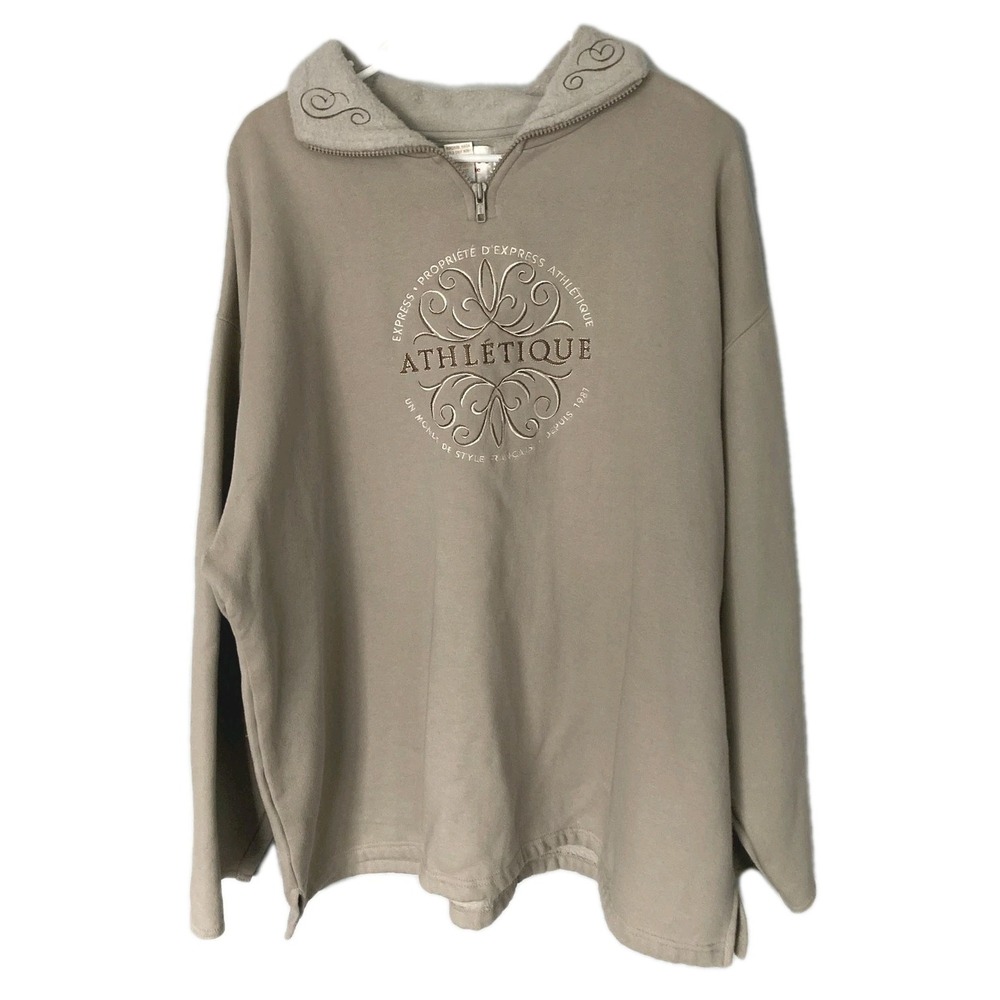 Vtg Express Athletique Sweatshirt Women XL Oversized 1/4 Zip Fleece Mock Neck